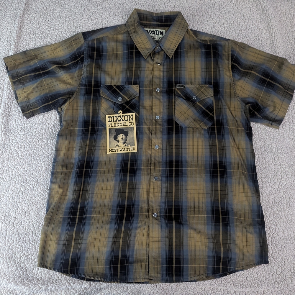 Dixxon XL "The Kid" Men's Plaid Short Sleeve Bamboo Shirt - Blue and Tan